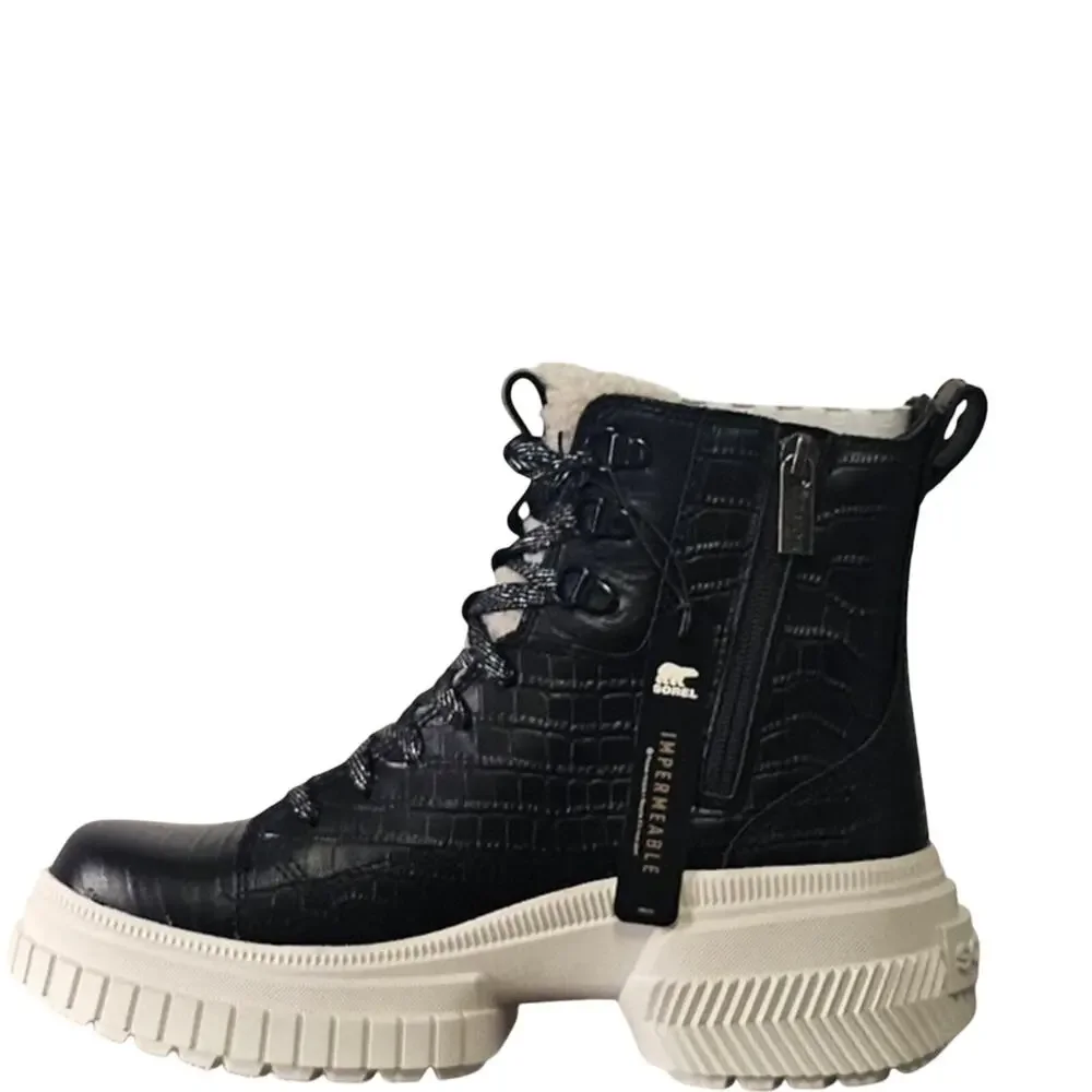 Sorel Women's ONA Ave WP Lace Lux  Boot Size 7.5 Black/ Chalk 2103601 NWT
